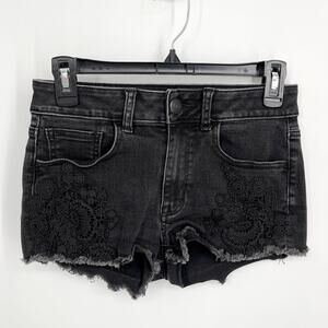 American Eagle Black Hi-Rise Shortie Shorts Women Sz 2 Super Super Stretch Lacey